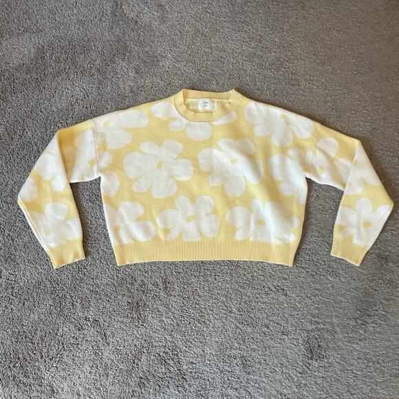 Luna Ivy Daisy Croquette Cottage Preppy Cozy Casual Cropped Sweater Sz S Yellow - Picture 5 of 14